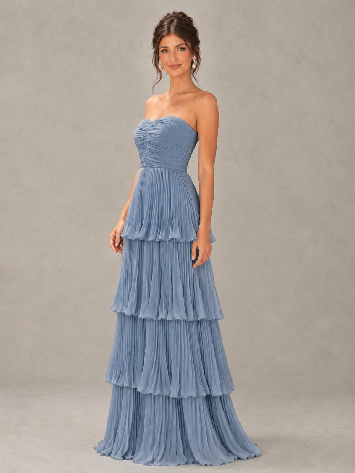 BOLODOO Dusty Blue Strapless Tiered Pleated Bridesmaid Dress - Dusty Blue - Dusty Blue_4