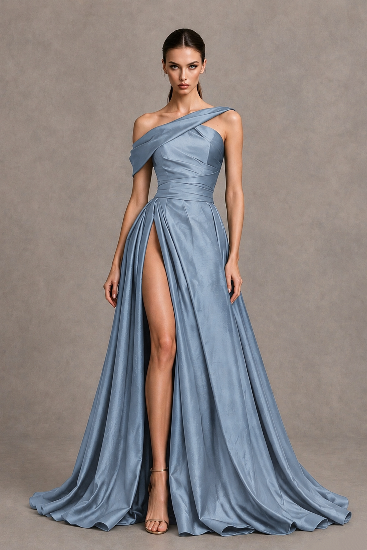 BOLODOO Dusty Blue Asymmetric Satin-Look A-Line Prom Dress with High Slit - Dusty Blue - Dusty Blue_4