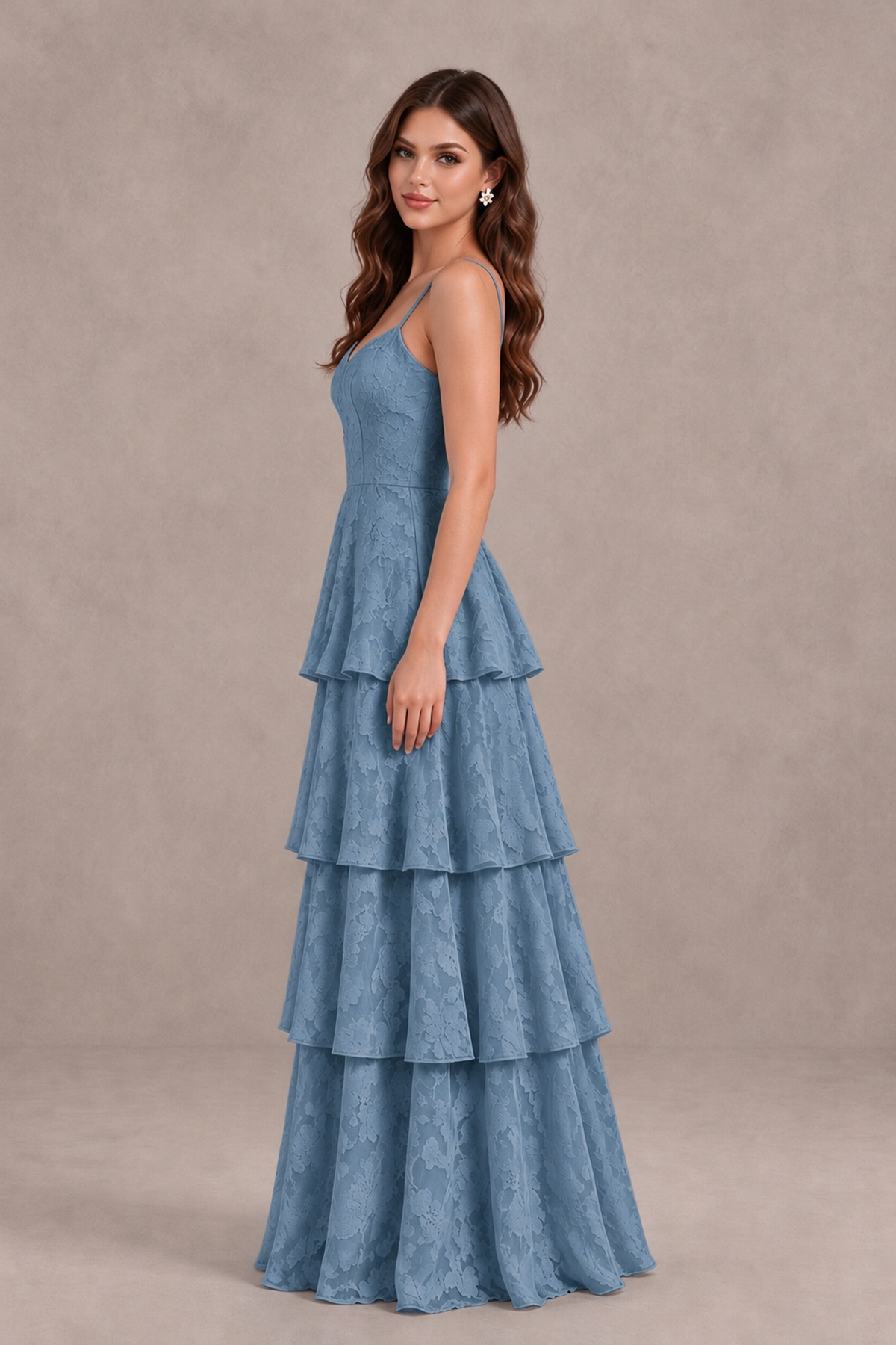 BOLODOO Dusty Blue Tiered Floral-Textured Spaghetti Strap Maxi Dress - Dusty Blue - Dusty Blue_4