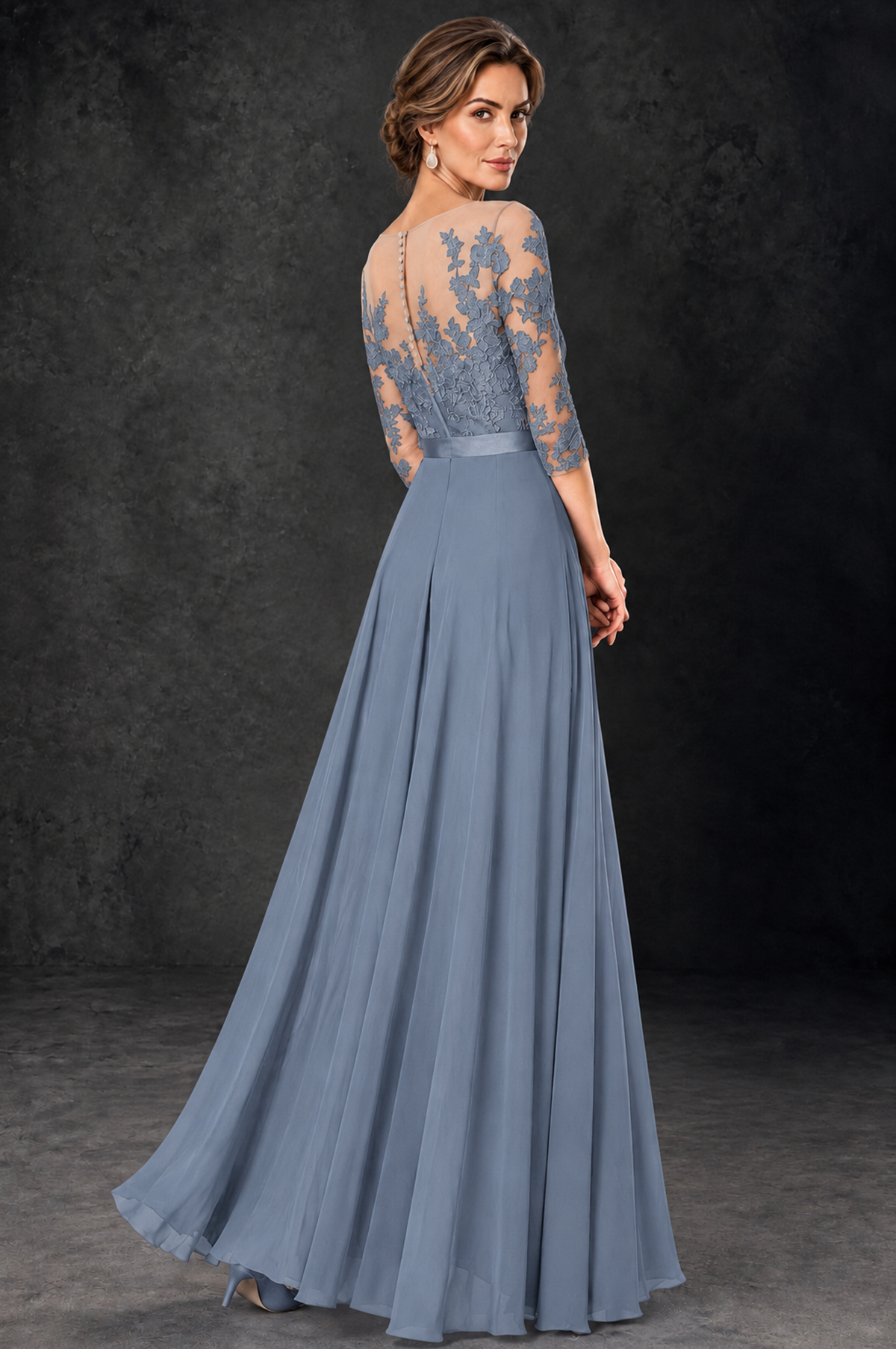 BOLODOO Dusty Blue Lace Wide-Leg Jumpsuit with Three-Quarter Sleeves - Dusty Blue - Dusty_Blue_4