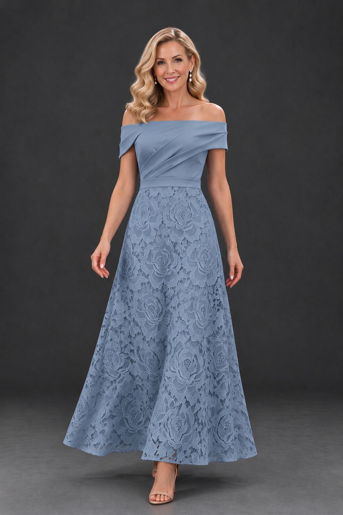 BOLODOO Dusty Blue Off-the-Shoulder Floral A-Line Mother of the Bride Dress - Dusty Blue - Dusty Blue_4