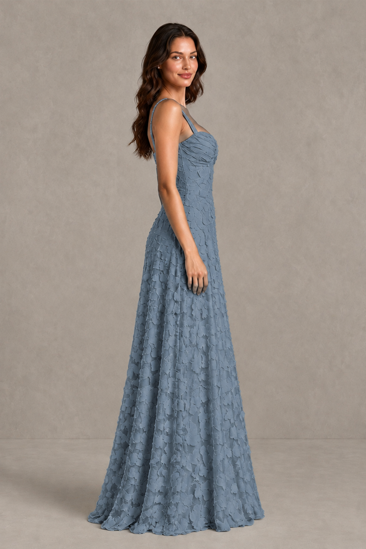 BOLODOO Dusty Blue Floral-Textured A-Line Dress with Lace-Up Back - Dusty Blue - Dusty Blue_4