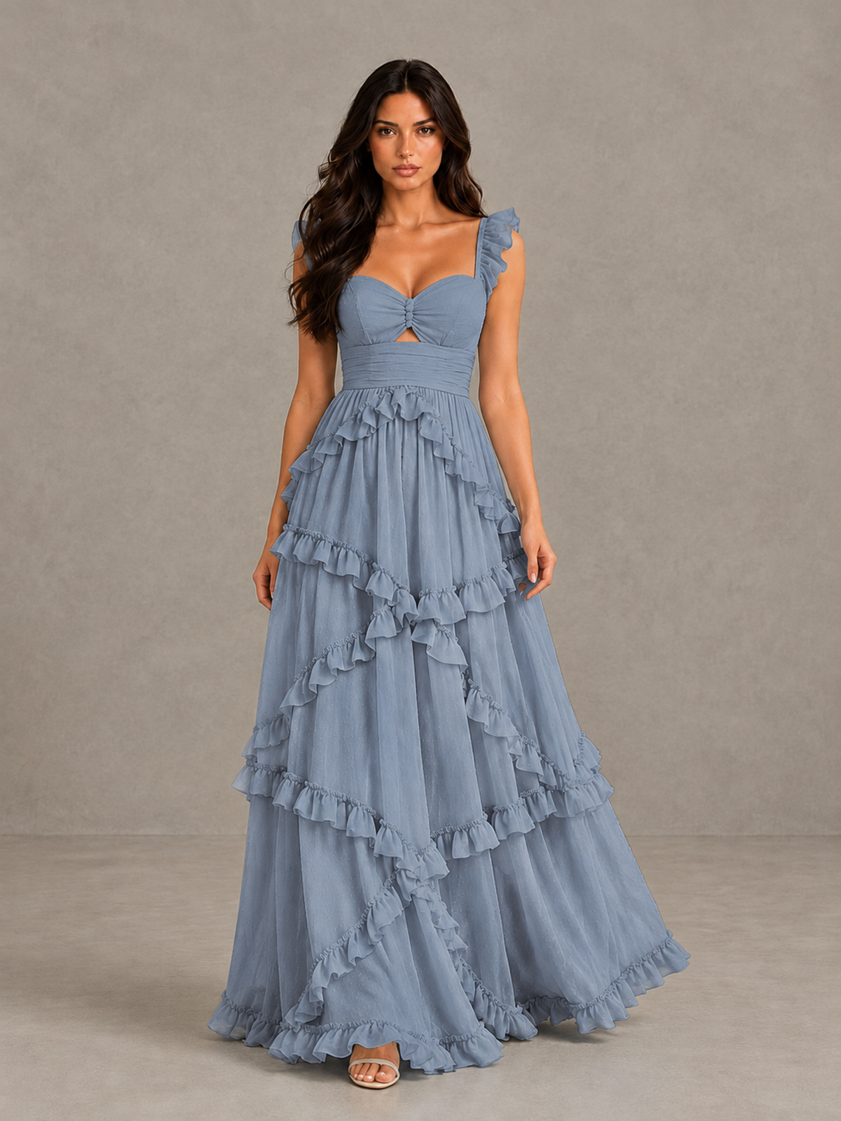 BOLODOO Dusty Blue Ruffle A-Line Prom Dress with Open Back - Dusty Blue - Dusty Blue (1)