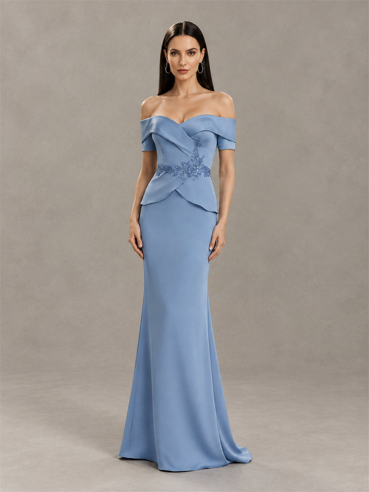 BOLODOO Dusty Blue Off-Shoulder Mermaid Mother of the Bride Dress - Dusty Blue
