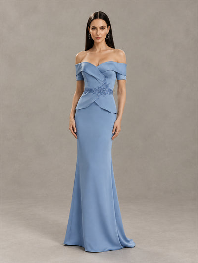 BOLODOO Dusty Blue Off-Shoulder Mermaid Mother of the Bride Dress - Dusty Blue