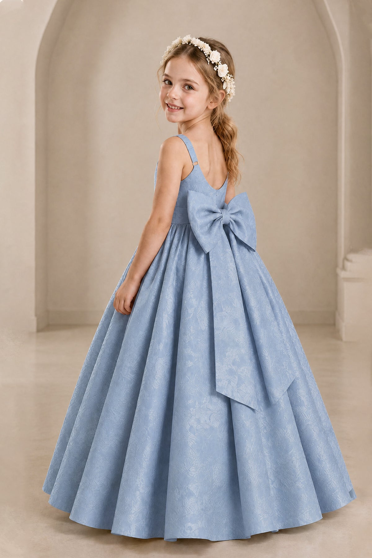 BOLODOO Dusty Blue Girls' A-Line Flower Girl Dress with Back Bow - Dusty Blue