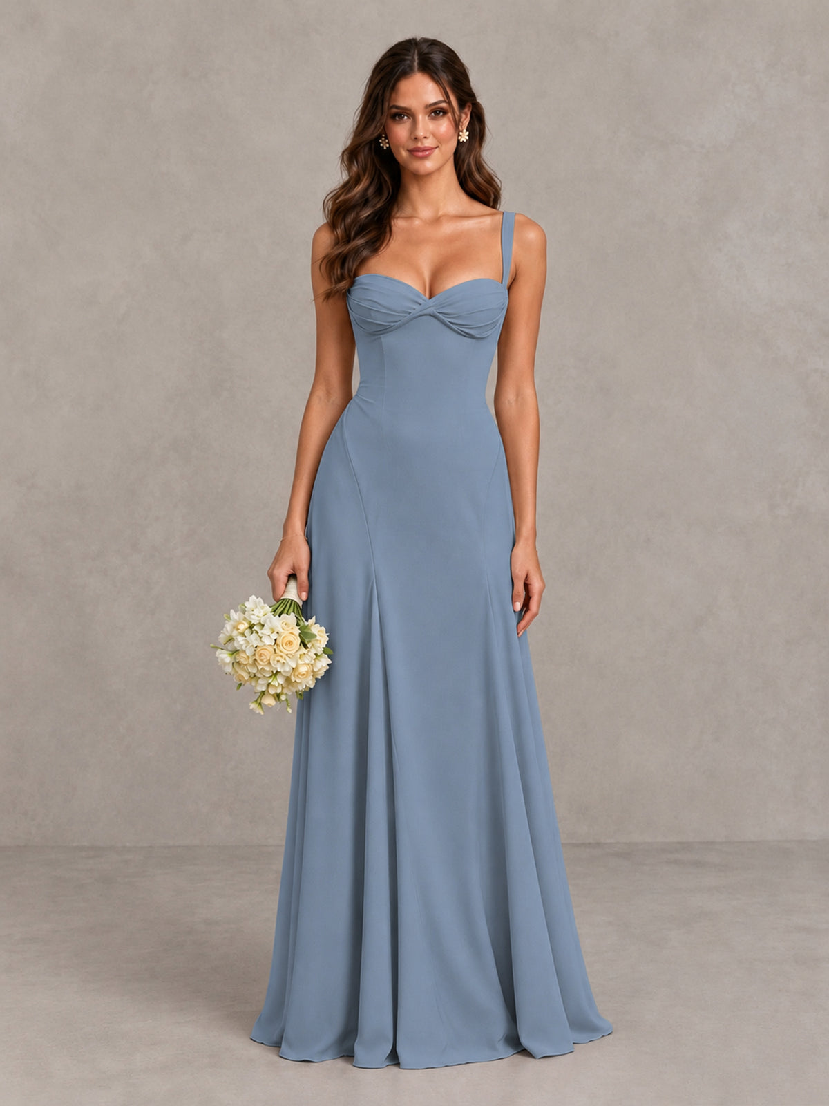 BOLODOO Dusty Blue Sweetheart Lace-Up Back Bridesmaid Dress - Dusty Blue - Dusty Blue (1)