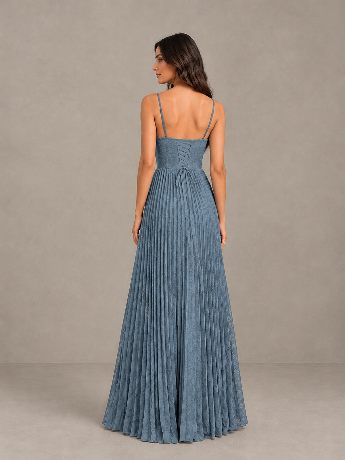 BOLODOO Dusty Blue Pleated Bridesmaid Dress with Sweetheart Neckline & Slit - Dusty Blue - Dusty Blue (2)