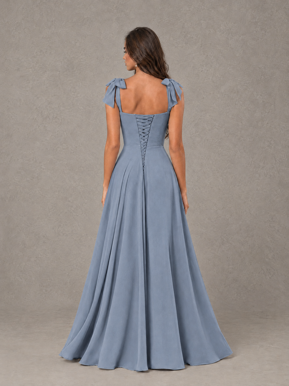 BOLODOO Dusty Blue Bow-Strap Bridesmaid Dress with Ruffle Slit - Dusty Blue - Dusty Blue (2)