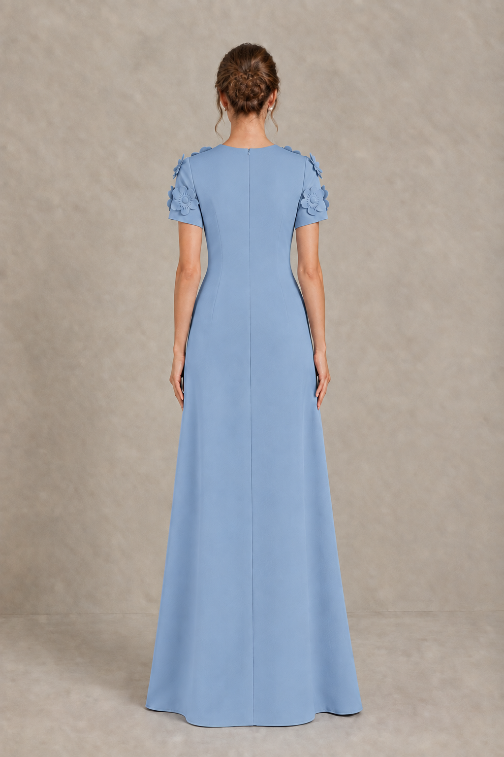 BOLODOO Dusty Blue Textured Floral Maxi Dress with Short Sleeves - Dusty Blue