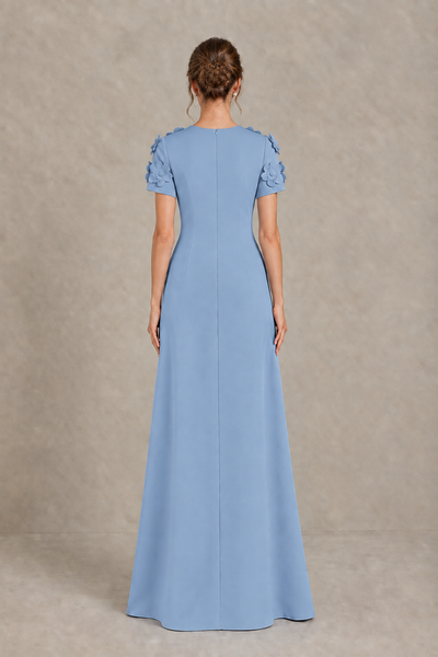 BOLODOO Dusty Blue Textured Floral Maxi Dress with Short Sleeves - Dusty Blue