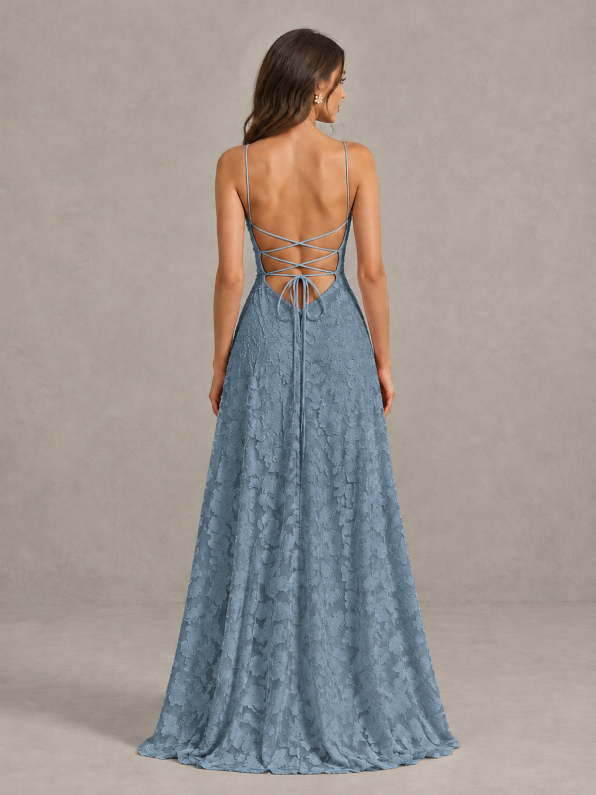 BOLODOO Dusty Blue Floral Appliqué Slit Maxi Dress - Dusty Blue - Dusty Blue (2)