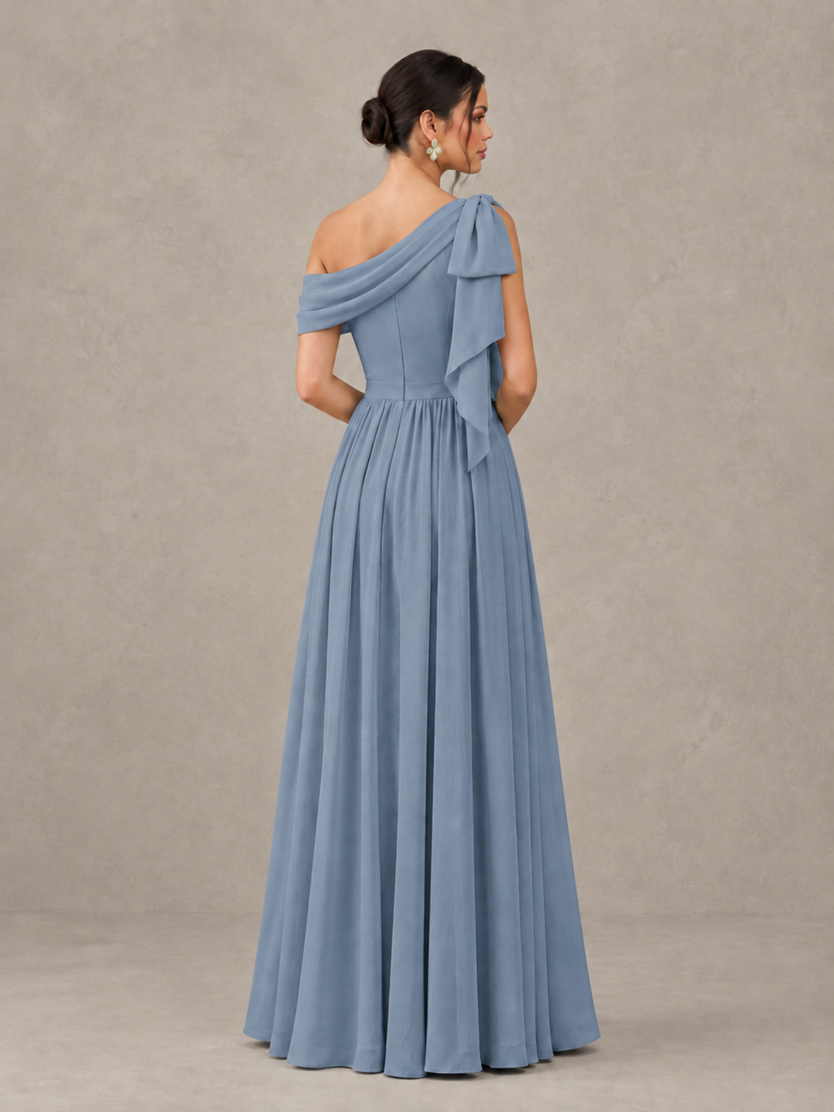 BOLODOO Dusty Blue One-Shoulder Maternity Bridesmaid Dress with Slit - Dusty Blue - Dusty Blue (2)