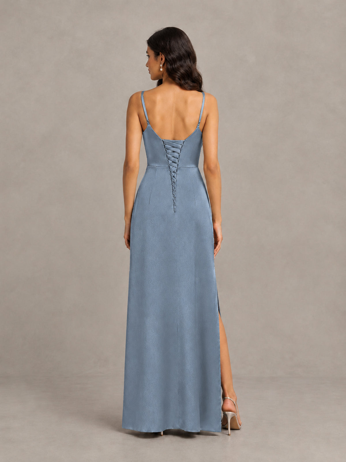 BOLODOO Dusty Blue Cowl Neck Satin Bridesmaid Dress with Slit - Dusty Blue - Dusty Blue (2)