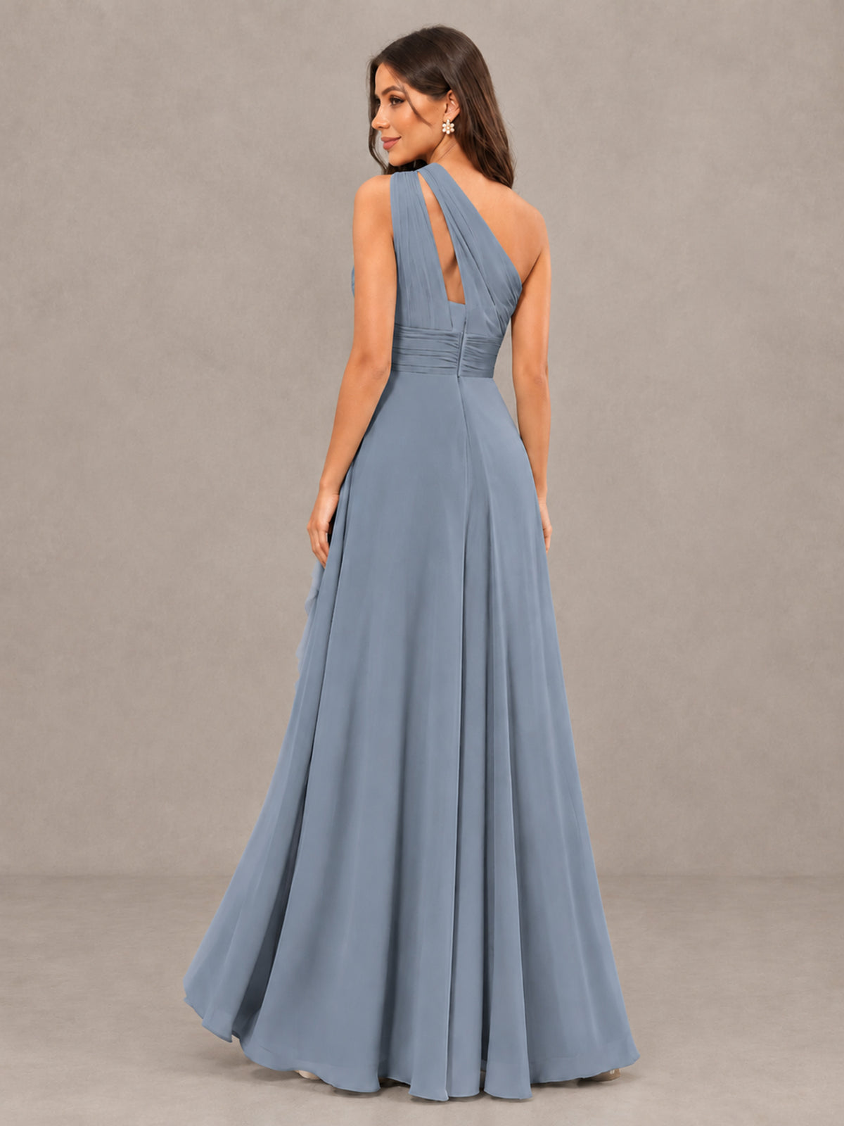 BOLODOO Dusty Blue One-Shoulder Ruffle Bridesmaid Dress with Slit - Dusty Blue - Dusty Blue (2)
