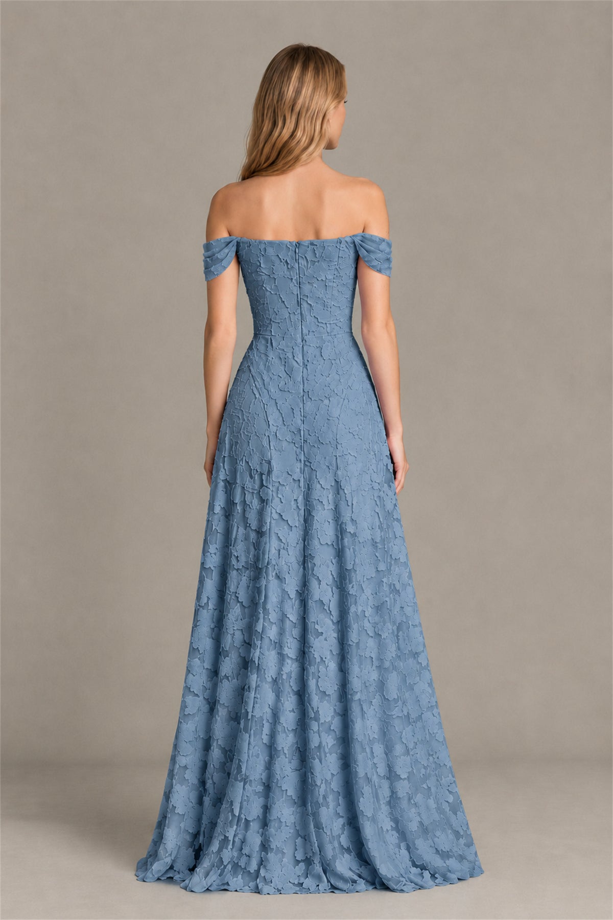 BOLODOO Dusty Blue Off-Shoulder Pleated A-Line Maxi Dress Floral - Dusty Blue