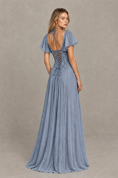 BOLODOO Dusty Blue Flutter Sleeve Lace Corset A-Line Maxi Dress - Dusty Blue - Dusty Blue (2)