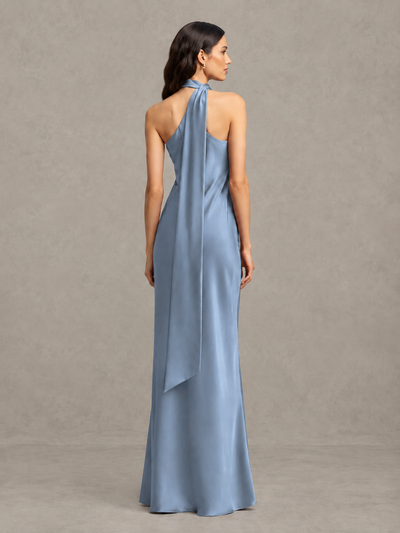 BOLODOO Dusty Blue Satin One-Shoulder Bridesmaid Dress with Open Back - Dusty Blue - Dusty Blue (2)