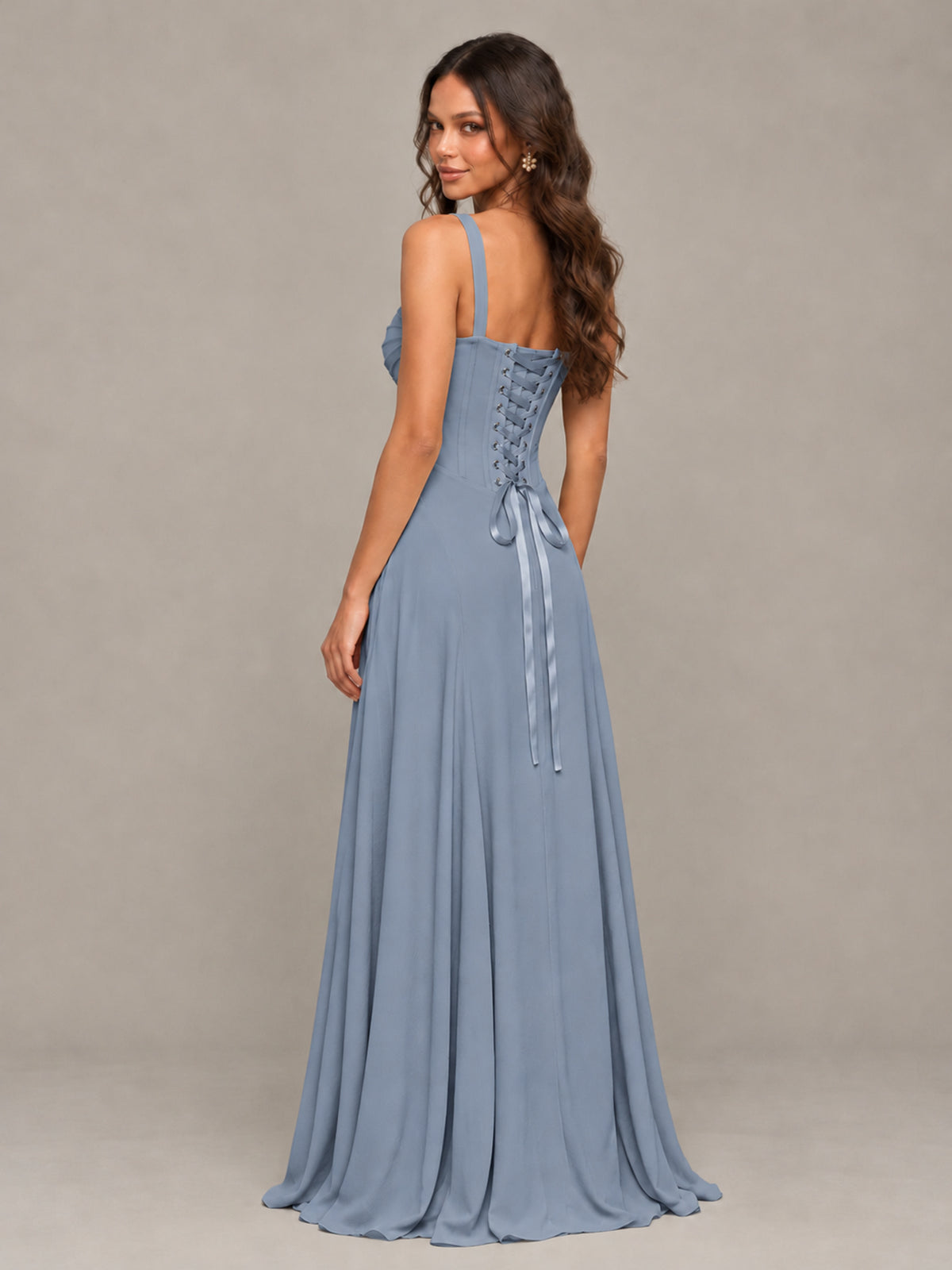 BOLODOO Dusty Blue Sweetheart Lace-Up Back Bridesmaid Dress - Dusty Blue - Dusty Blue (2)