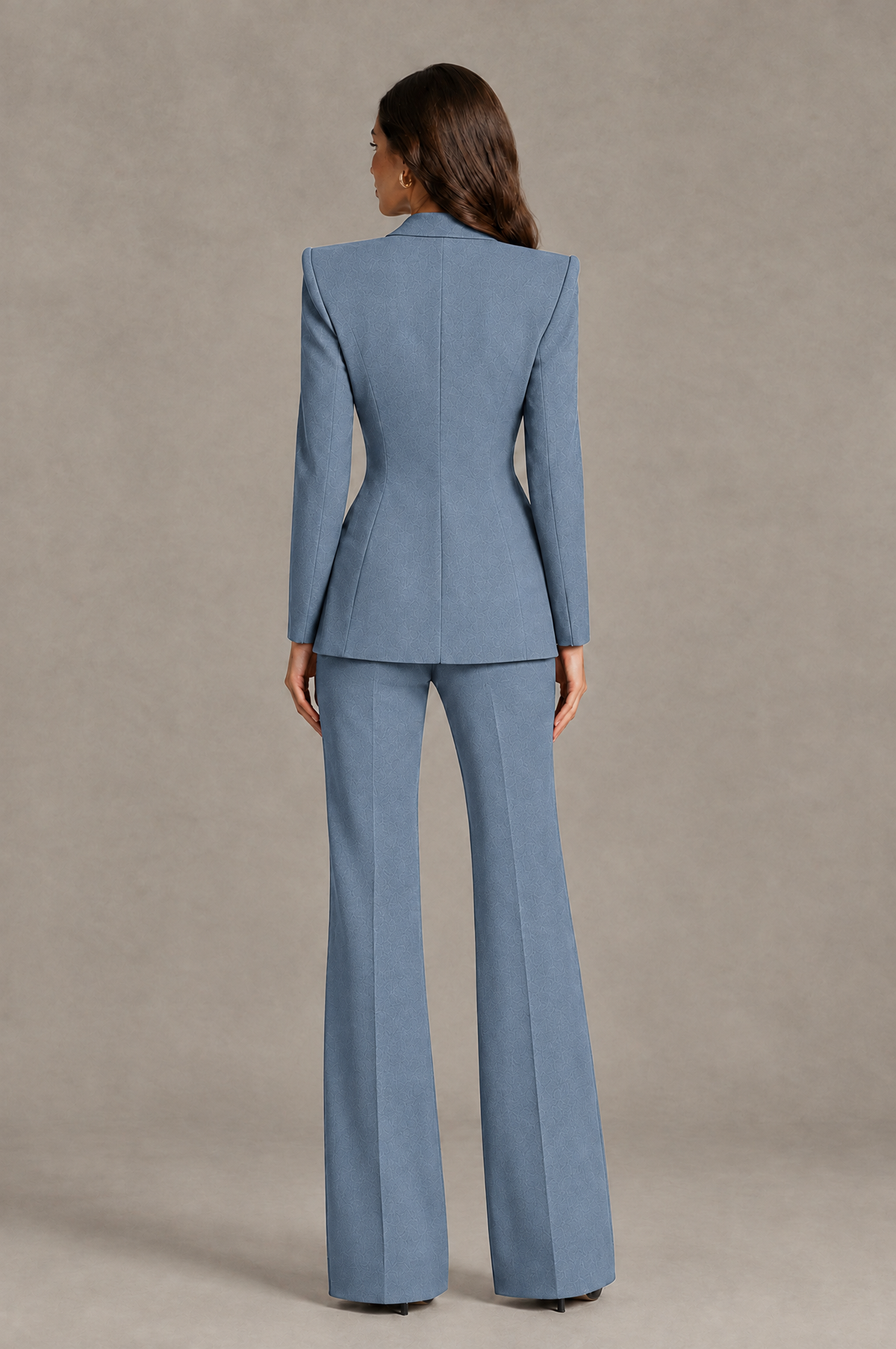 BOLODOO Dusty Blue Long Sleeve Wrap Blazer Pantsuit with Wide-Leg Trousers - Dusty Blue - Dusty Blue (2)