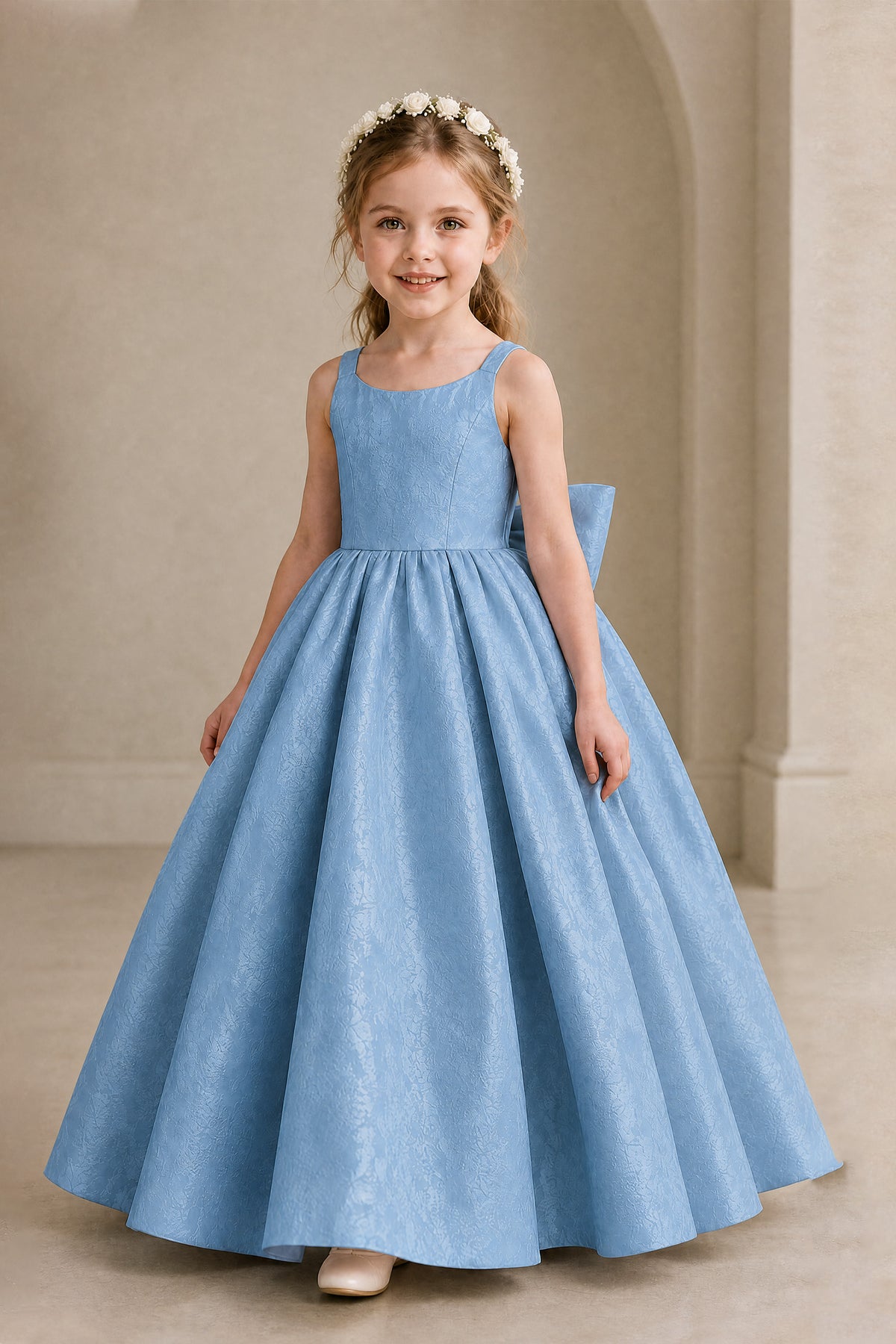 BOLODOO Dusty Blue Girls' A-Line Flower Girl Dress with Back Bow - Dusty Blue