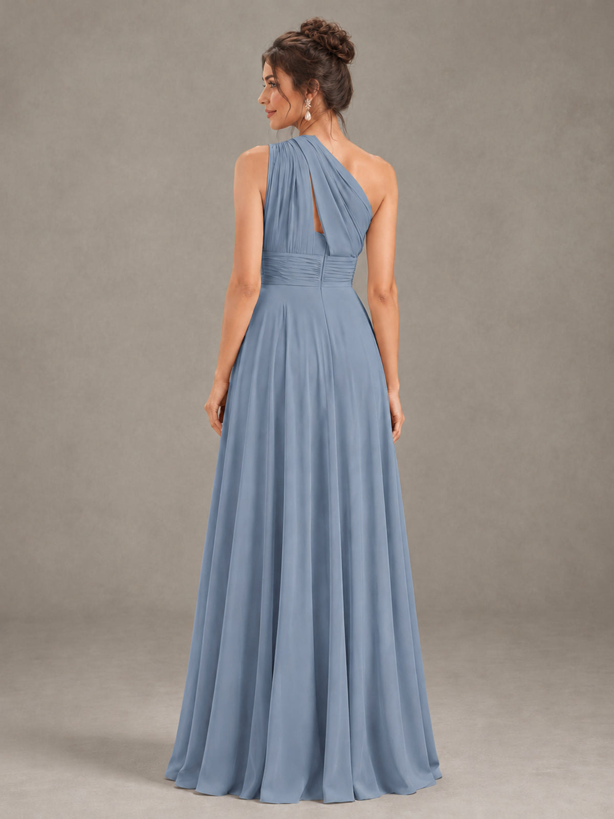 BOLODOO Dusty Blue One-Shoulder Chiffon-Look Bridesmaid Dress - Dusty Blue - Dusty Blue (2)