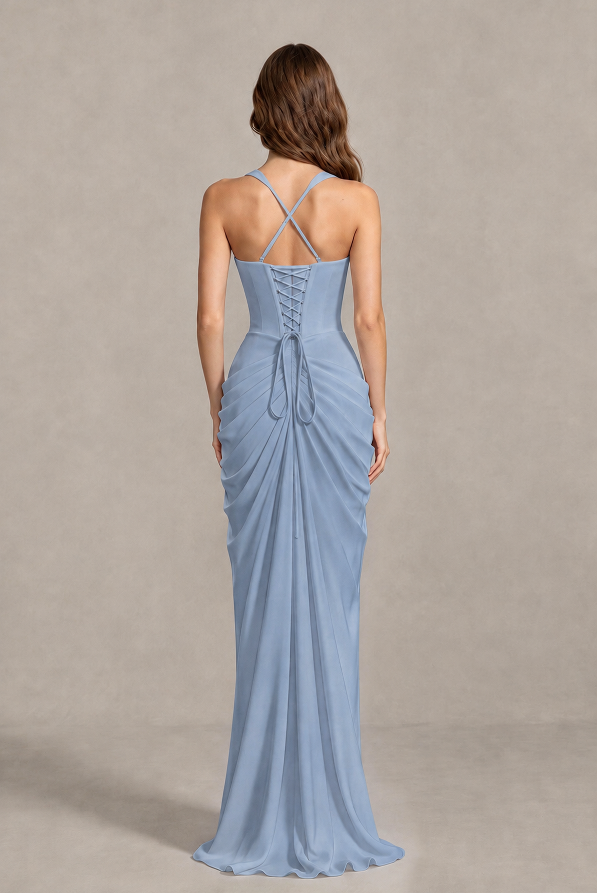 BOLODOO Chocolate Dusty Blue Sweetheart Maxi Dress with High Slit - Dusty Blue