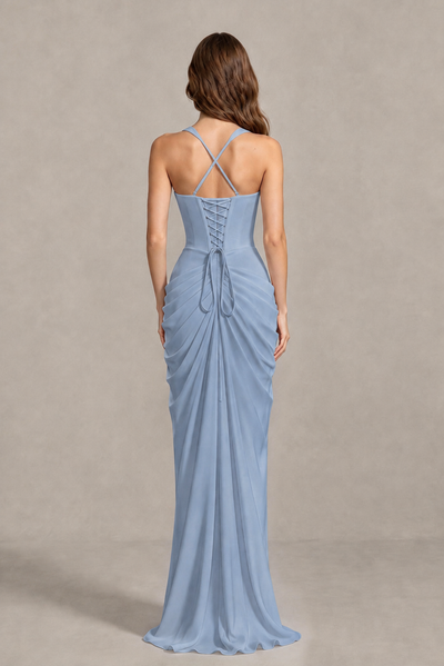 BOLODOO Chocolate Dusty Blue Sweetheart Maxi Dress with High Slit - Dusty Blue