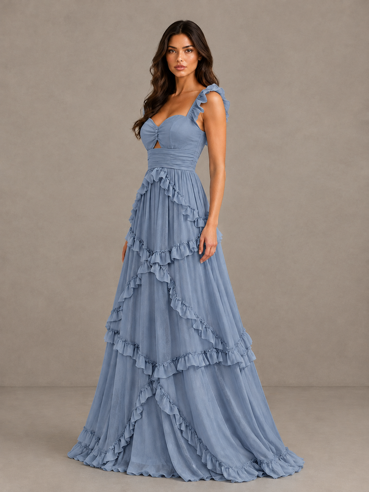 BOLODOO Dusty Blue Ruffle A-Line Prom Dress with Open Back - Dusty Blue - Dusty Blue (3)