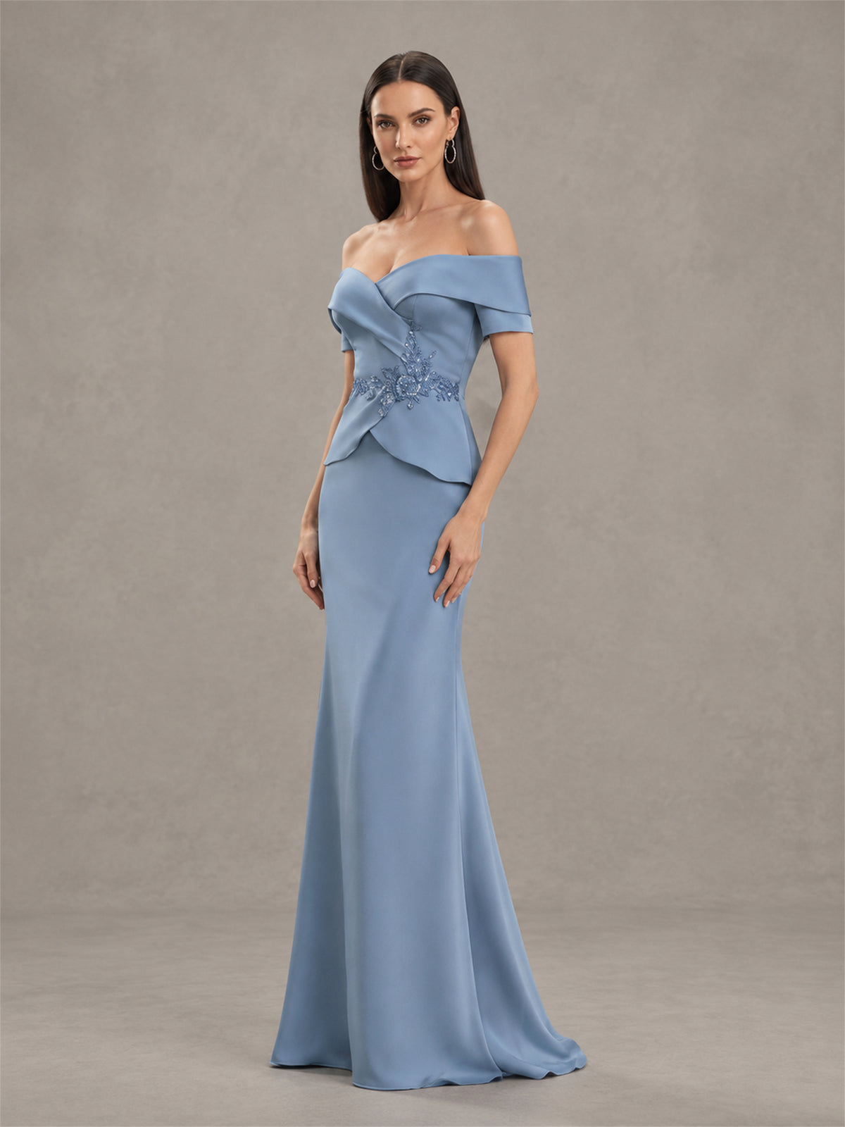 BOLODOO Dusty Blue Off-Shoulder Mermaid Mother of the Bride Dress - Dusty Blue