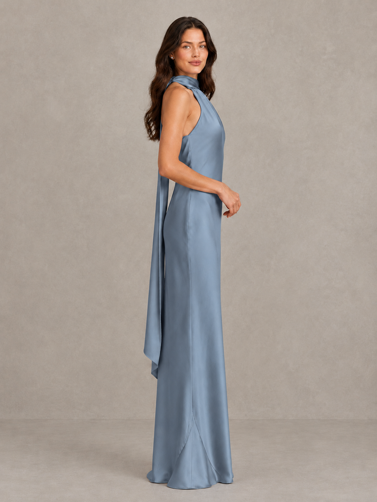 BOLODOO Dusty Blue Satin One-Shoulder Bridesmaid Dress with Open Back - Dusty Blue - Dusty Blue (3)