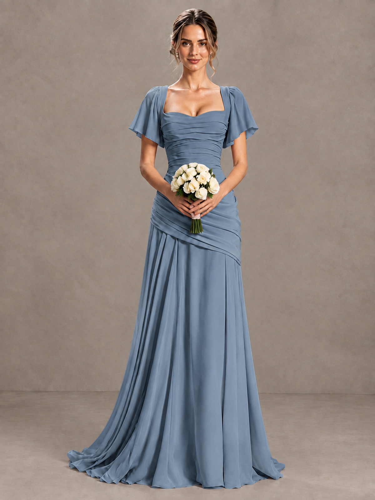 BOLODOO Dusty Blue Flutter Sleeve Lace-Up Back Maxi Dress - Dusty Blue