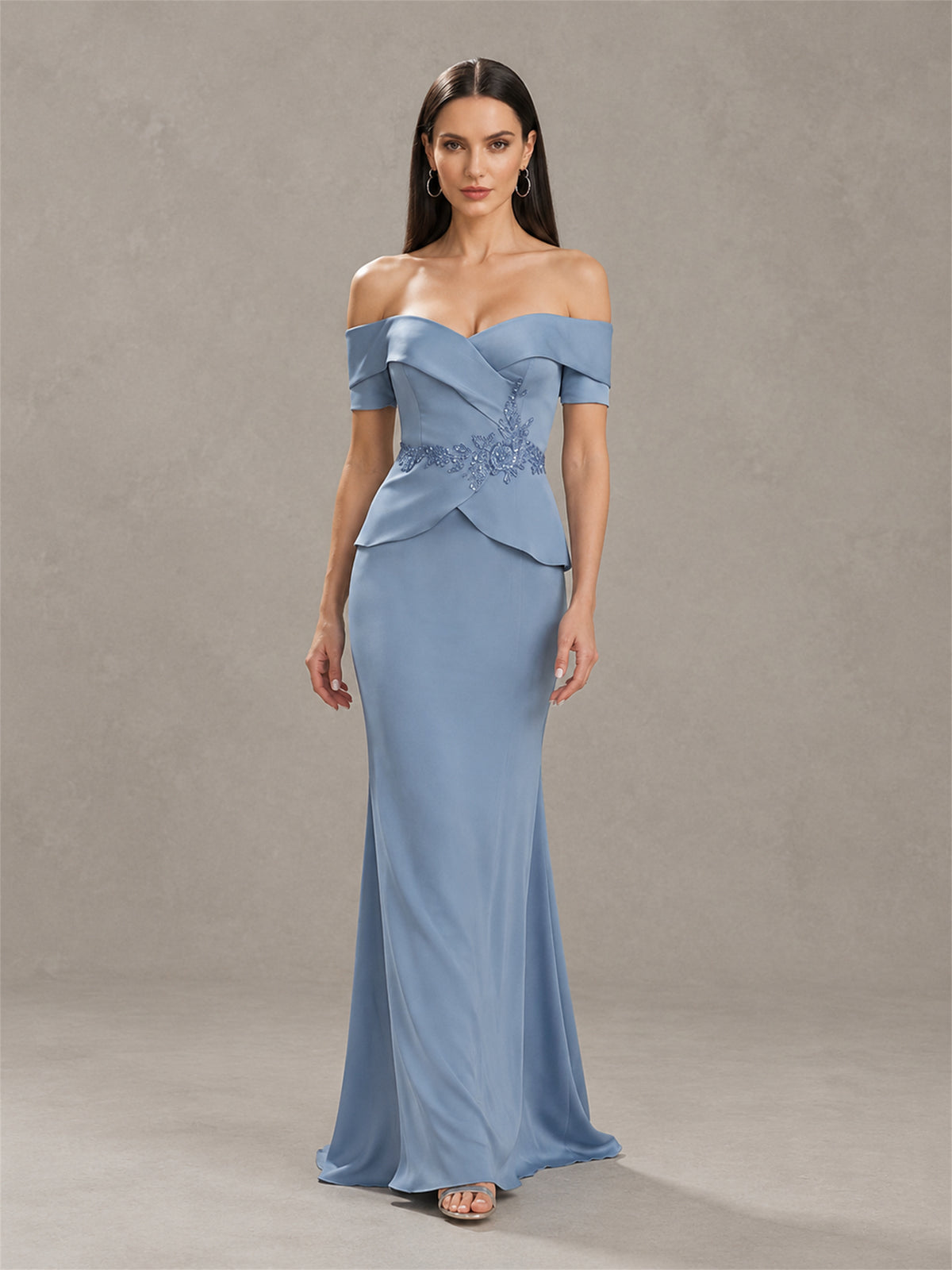 BOLODOO Dusty Blue Off-Shoulder Mermaid Mother of the Bride Dress - Dusty Blue