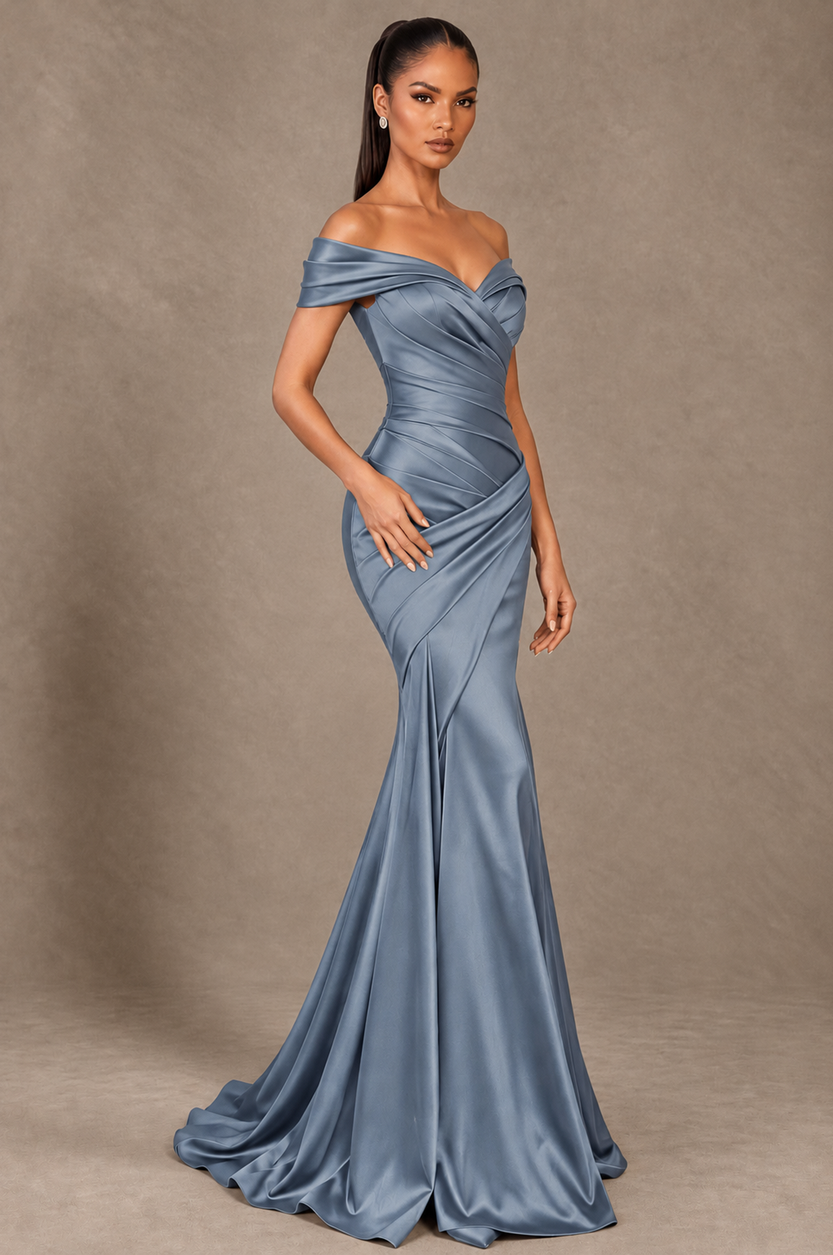 BOLODOO Dusty Blue 1 Off-the-Shoulder Ruched Satin Mermaid Evening Dress - Dusty Blue 1 - Dusty_Blue_1 (2)
