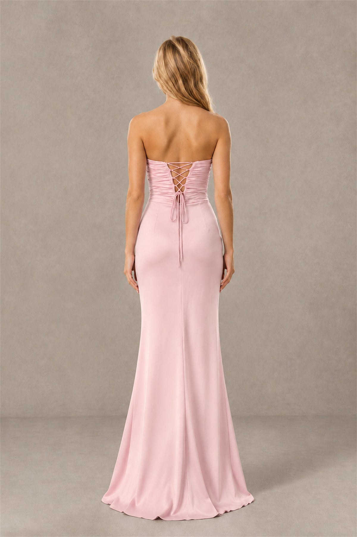 BOLODOO Dusty Pink Sweetheart Strapless Twist Knot Cutout Lace-Up Back Satin Mermaid Maxi Dress - Dusty Pink - Dusty Pink (4)