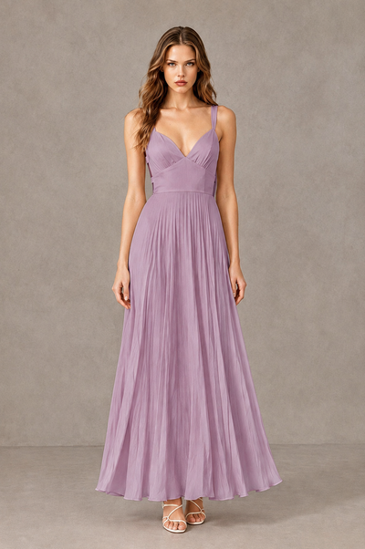 BOLODOO Dusty Purple V-Neck Pleated Open-Back Maxi Dress - Dusty Purple - Dusty Purple_01