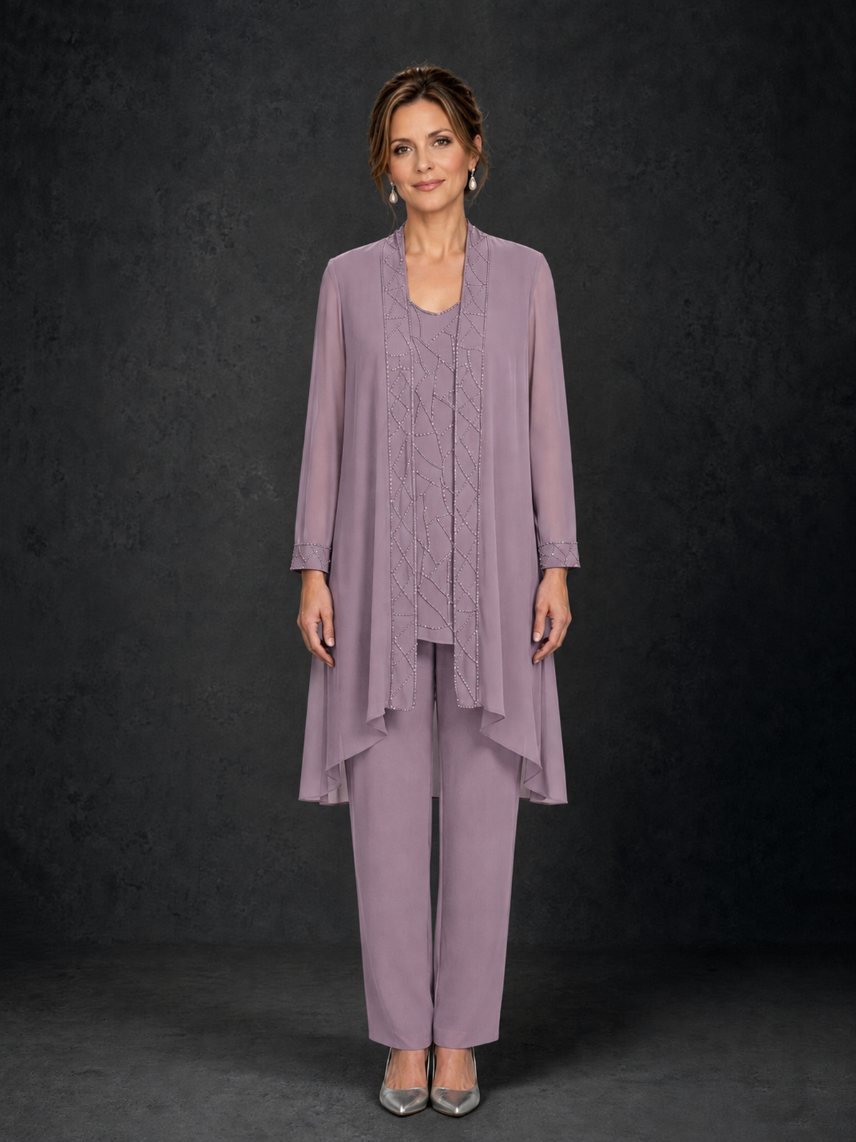 BOLODOO Dusty Purple 3-Piece Beaded Chiffon Duster Jacket Pant Suit - Dusty Purple - Dusty Purple_01
