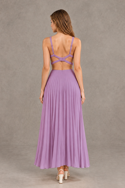 BOLODOO Dusty Purple V-Neck Pleated Open-Back Maxi Dress - Dusty Purple - Dusty Purple_02