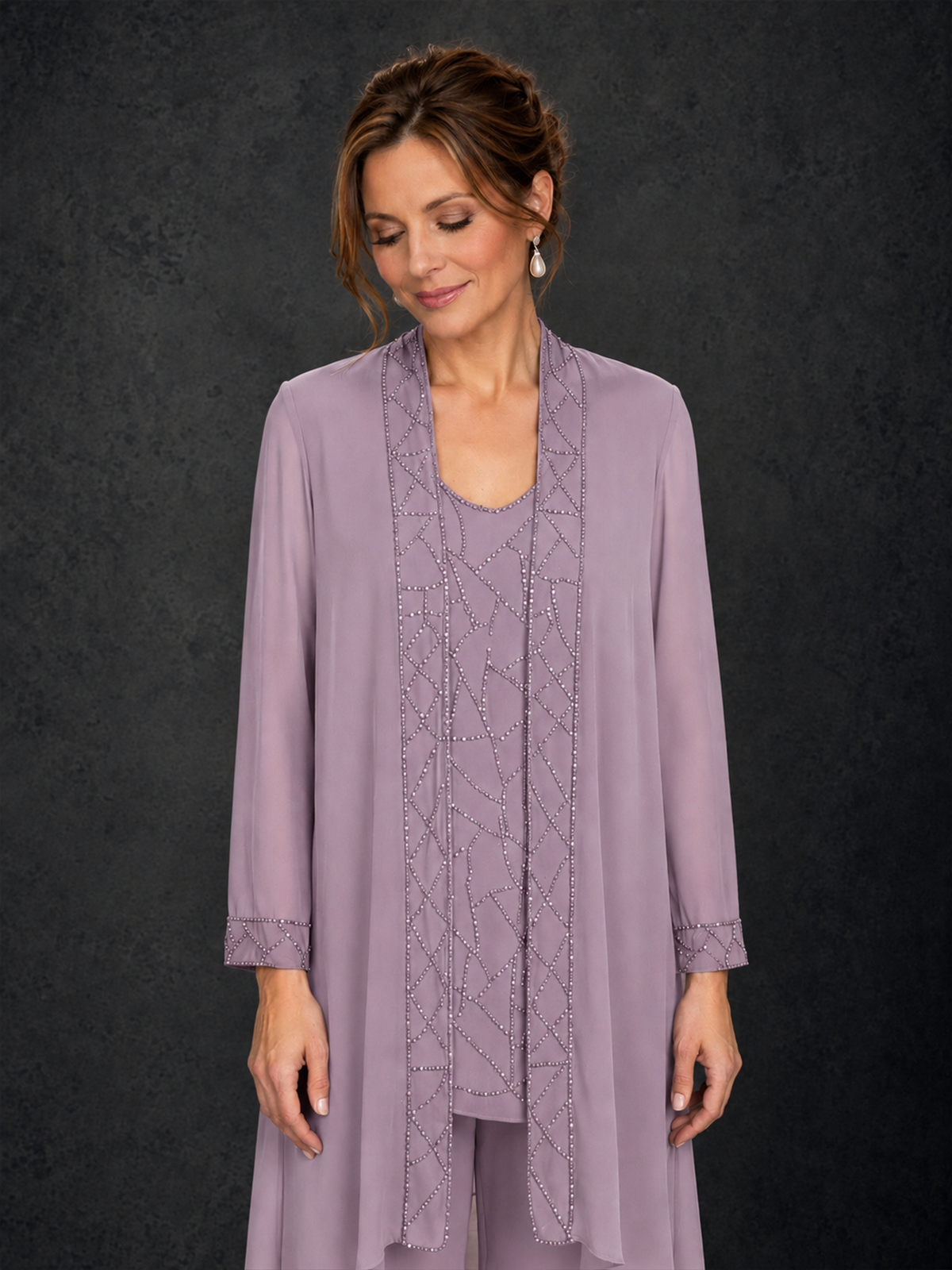 BOLODOO Dusty Purple 3-Piece Beaded Chiffon Duster Jacket Pant Suit - Dusty Purple - Dusty Purple_03