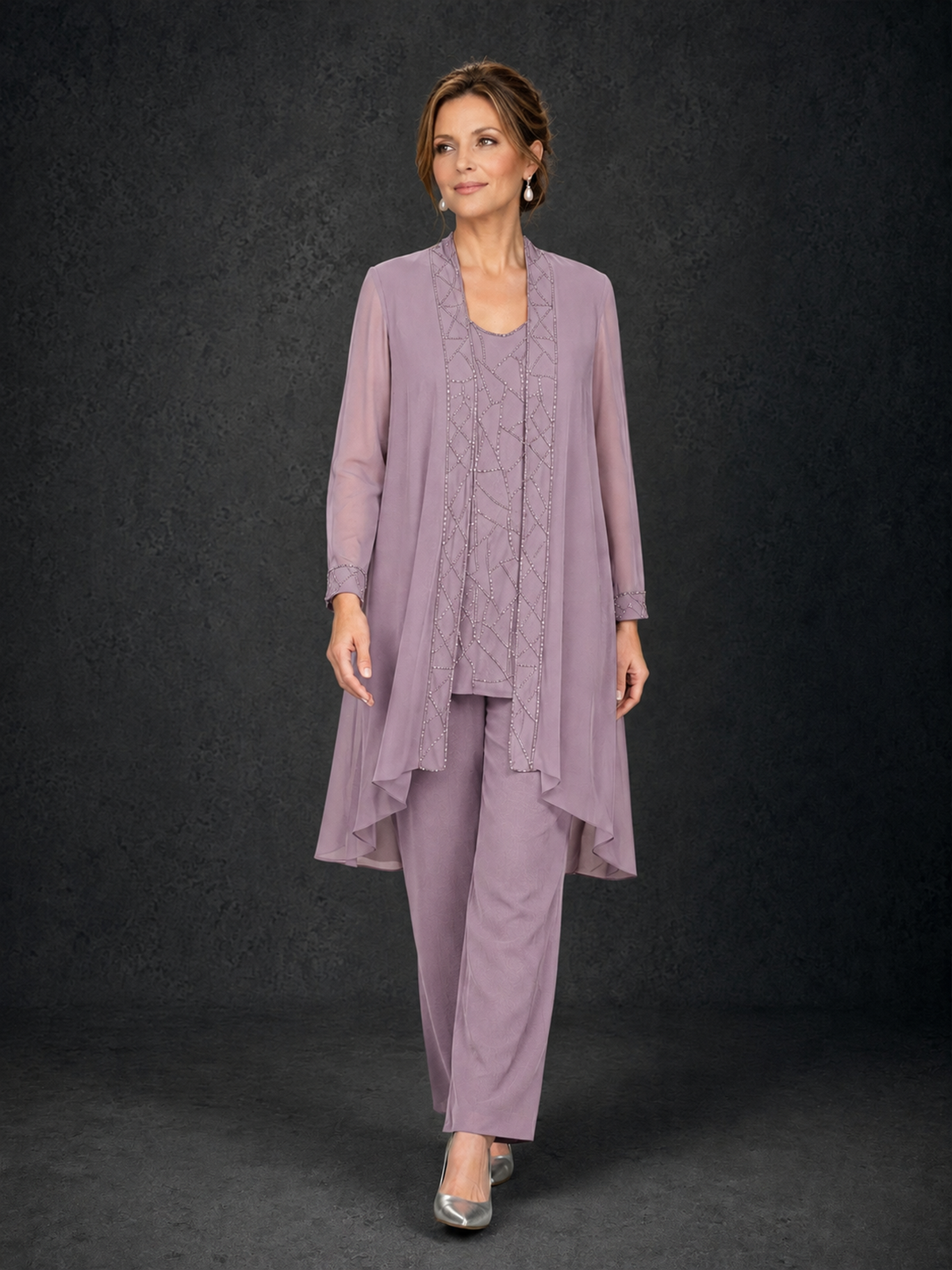 BOLODOO Dusty Purple 3-Piece Beaded Chiffon Duster Jacket Pant Suit - Dusty Purple - Dusty Purple_04