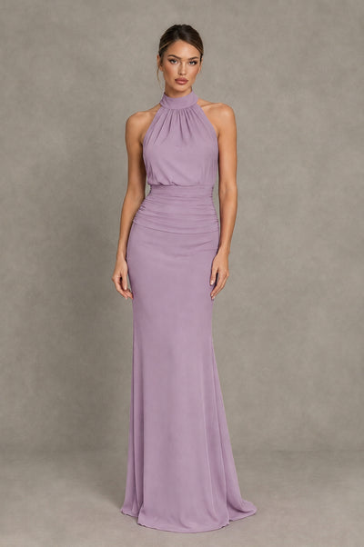 BOLODOO Dusty Purple Chiffon Halter Maxi Formal Wedding Guest Dress - Dusty Purple - Dusty Purple_1