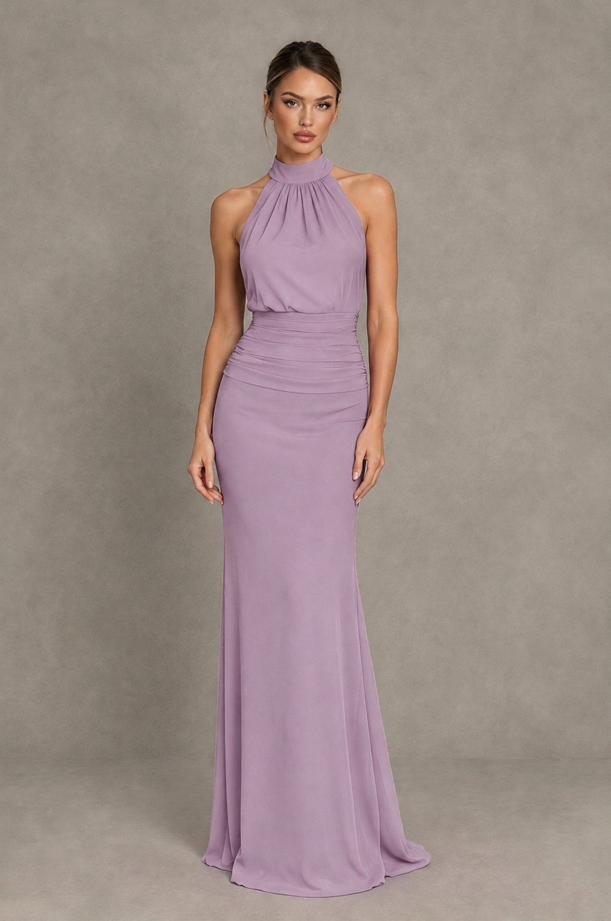 BOLODOO Dusty Purple Chiffon Halter Maxi Formal Wedding Guest Dress - Dusty Purple - Dusty Purple_1