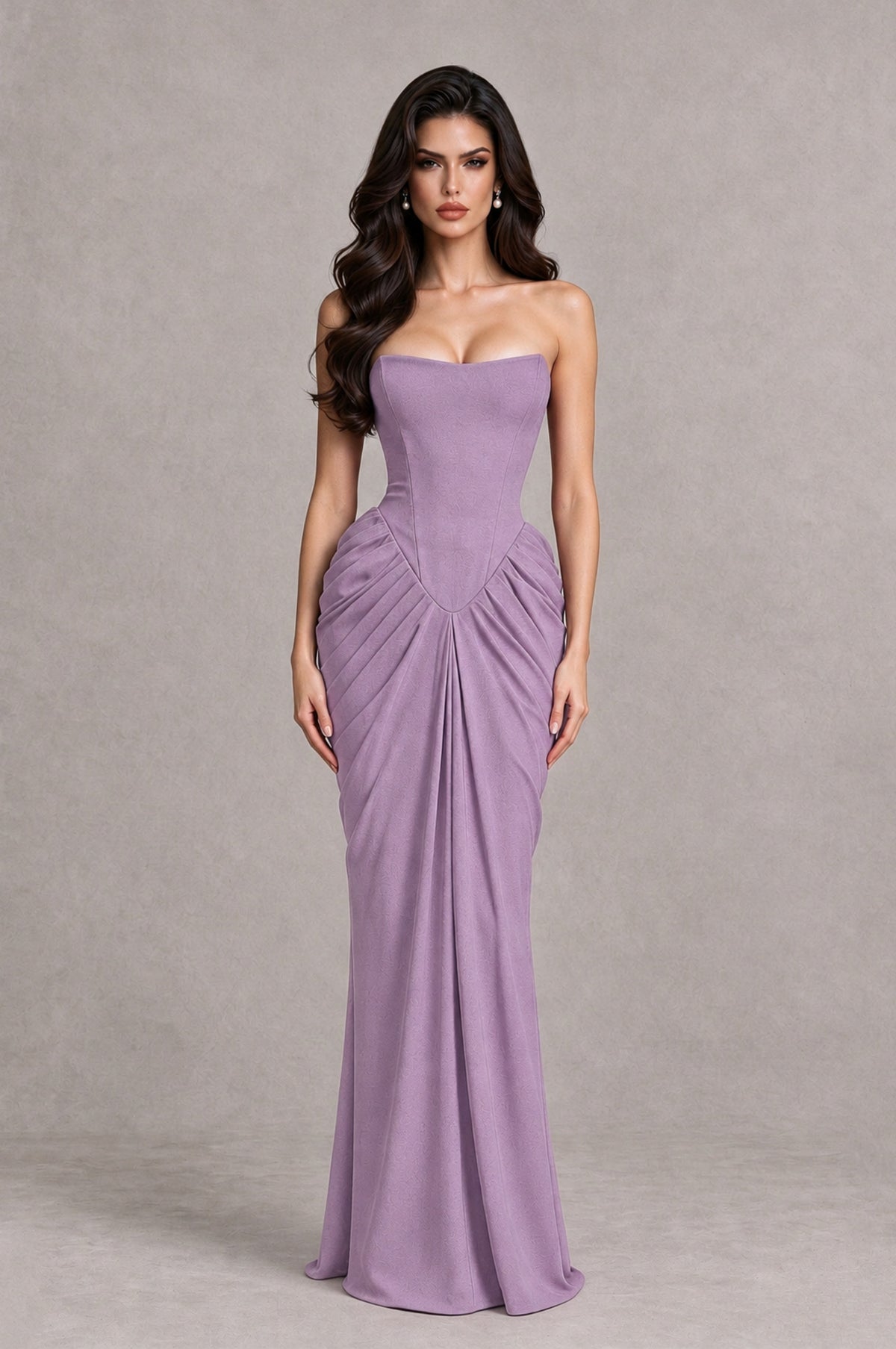 BOLODOO Dusty Purple Strapless Ruched Corset Evening Gown - Dusty Purple - Dusty Purple_1