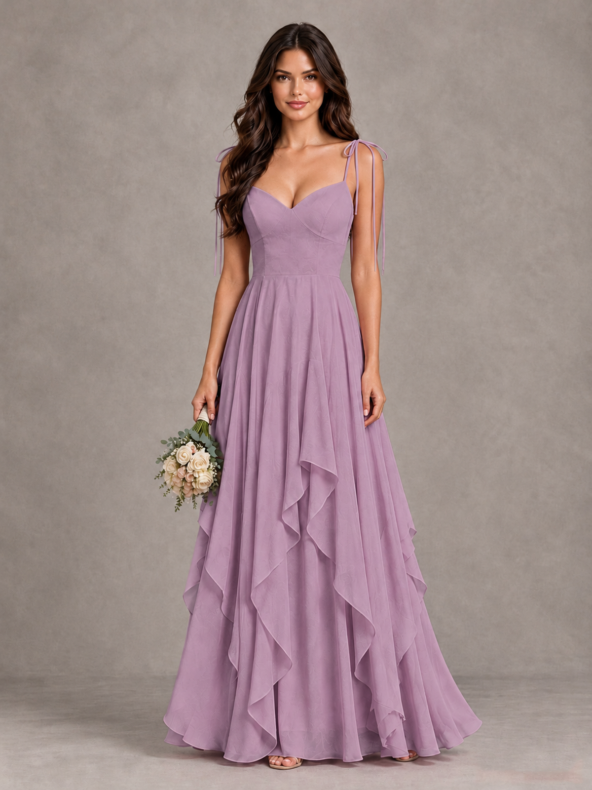 BOLODOO Dusty Purple Tie-Strap Ruffle A-Line Bridesmaid Dress - Dusty Purple - Dusty Purple_1