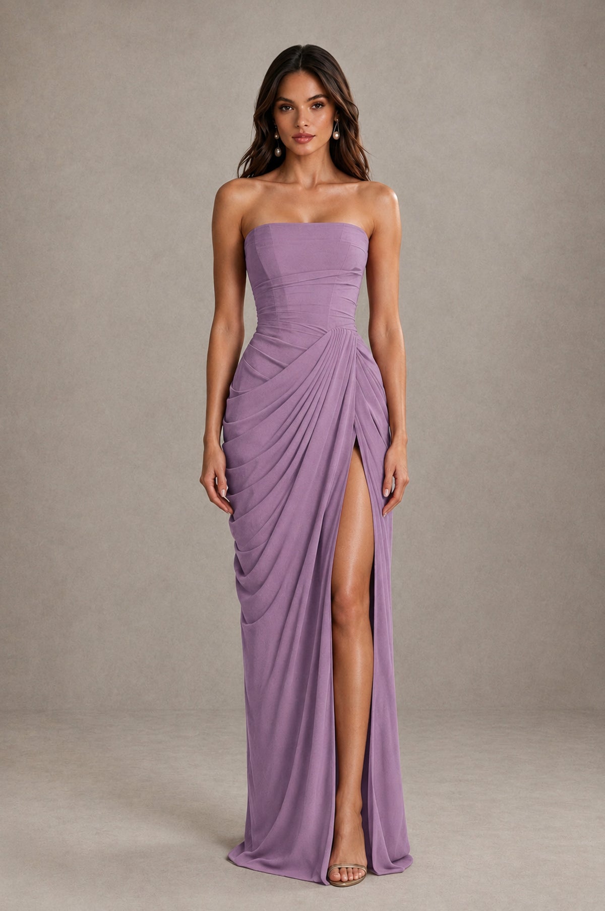 BOLODOO Strapless Draped Maxi Dress - Dusty Purple Backless Evening Gown with High Slit - Dusty Purple - Dusty Purple_1