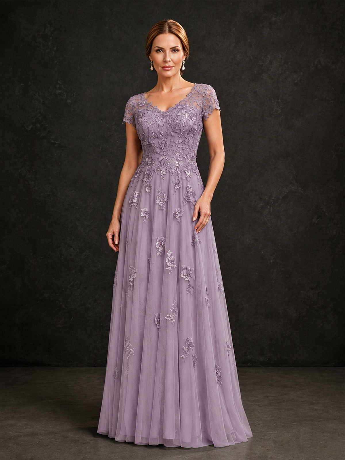 BOLODOO Dusty Purple Cap Sleeve Lace Appliqué A-Line Formal Gown | Mother of the Bride Dress - Dusty Purple - Dusty Purple_1