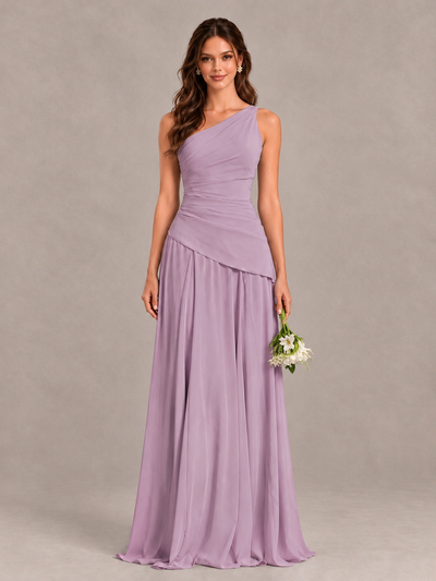 BOLODOO Dusty Purple One-Shoulder Lace-Up Back Bridesmaid Dress - Dusty Purple - Dusty Purple_1
