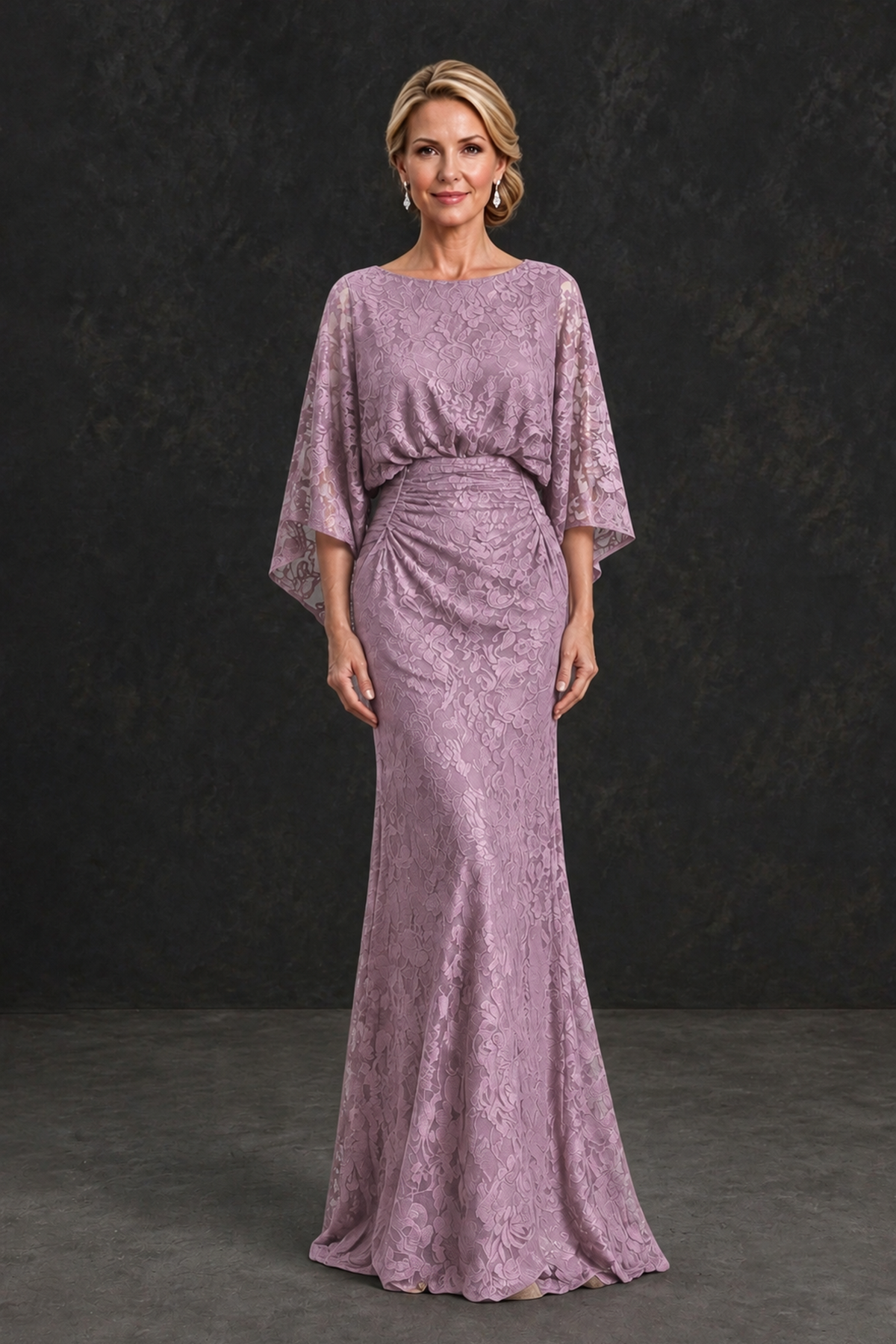BOLODOO Dusty Purple Lace Flutter Sleeve Mother of the Bride Dress - Dusty Purple - Dusty Purple_1
