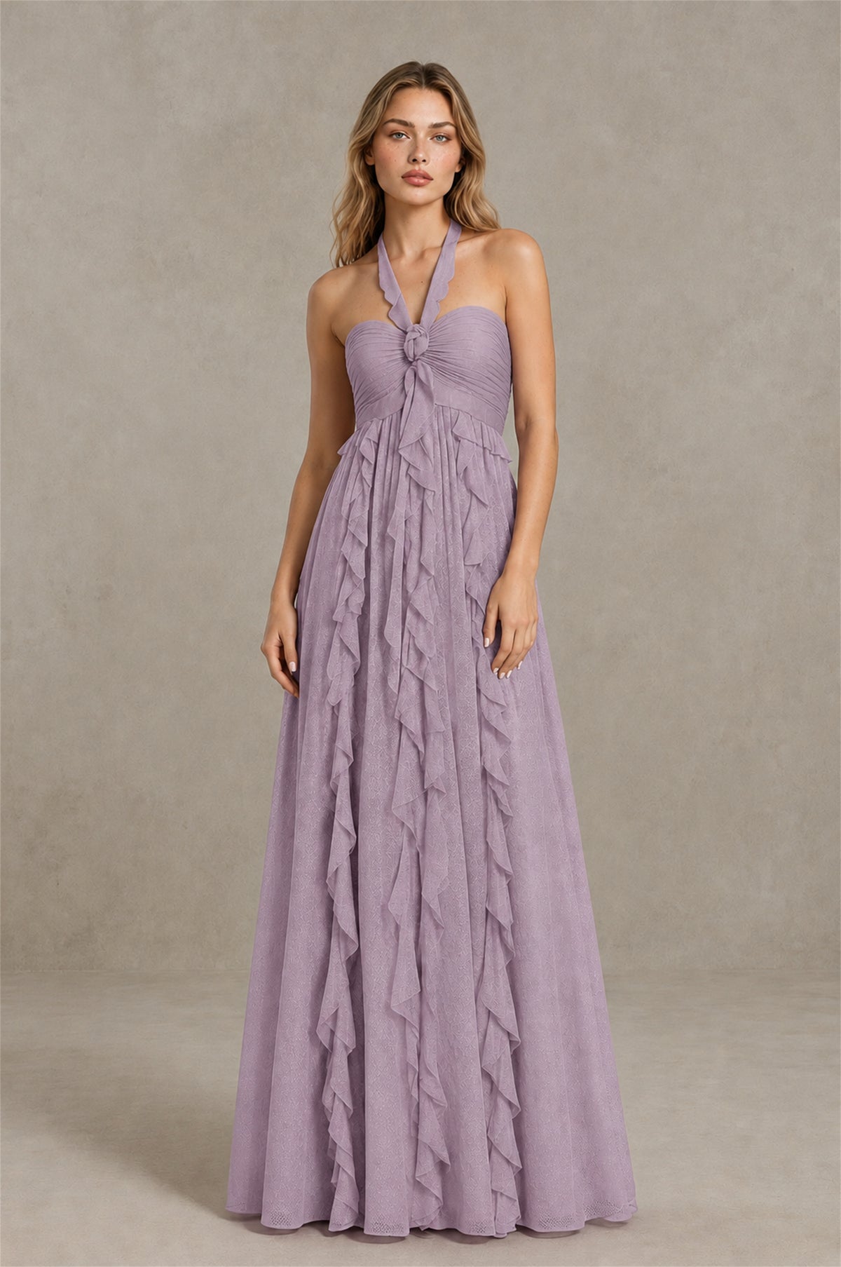 BOLODOO Dusty Purple Halter Ruffle A-Line Floor-Length Evening Dress - Dusty Purple - Dusty_Purple_1