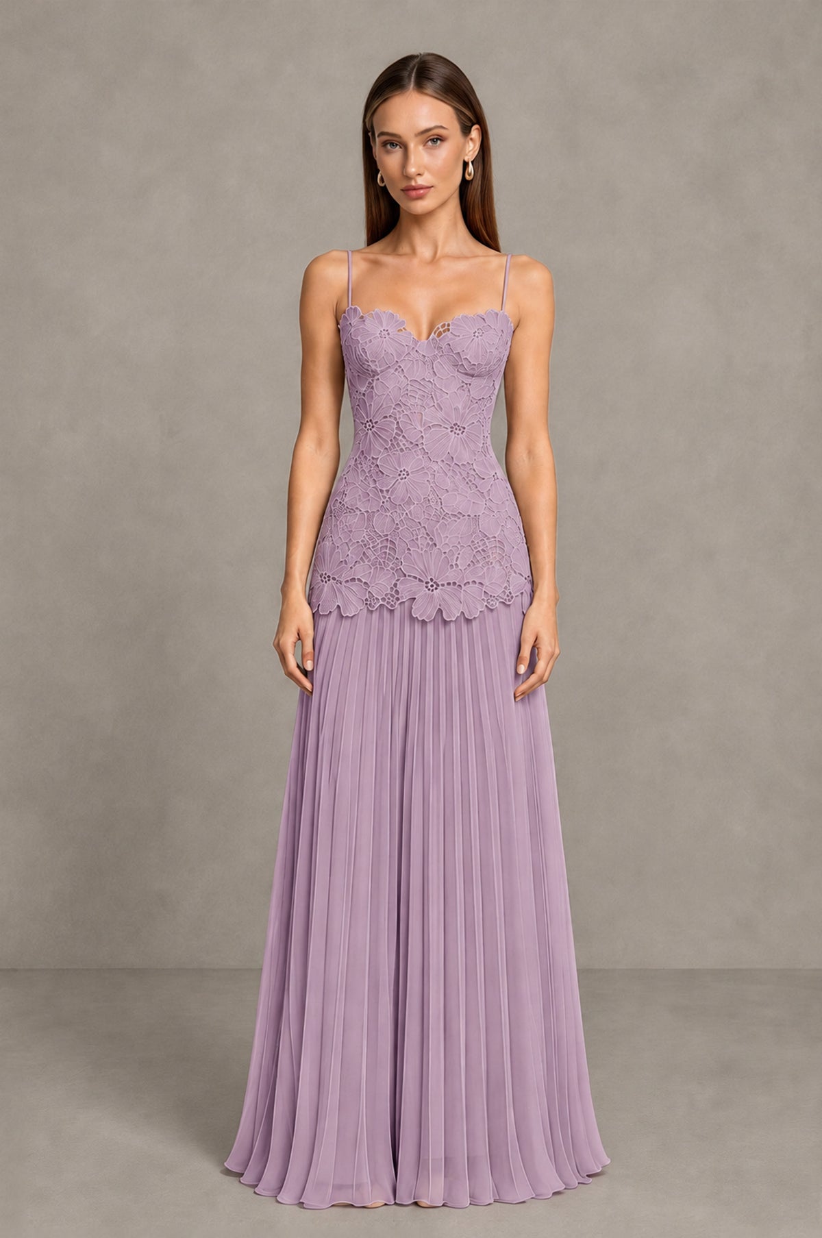 BOLODOO Dusty Purple Lace Bodice Pleated Wedding Guest Dress - Dusty Purple - Dusty Purple_1